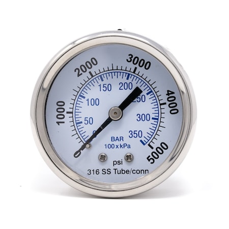 Pic Gauges 2 in Dial, 1/8 in NPT Male Center Back Location, Stainless Steel Case Material PRO-302D-208R-01